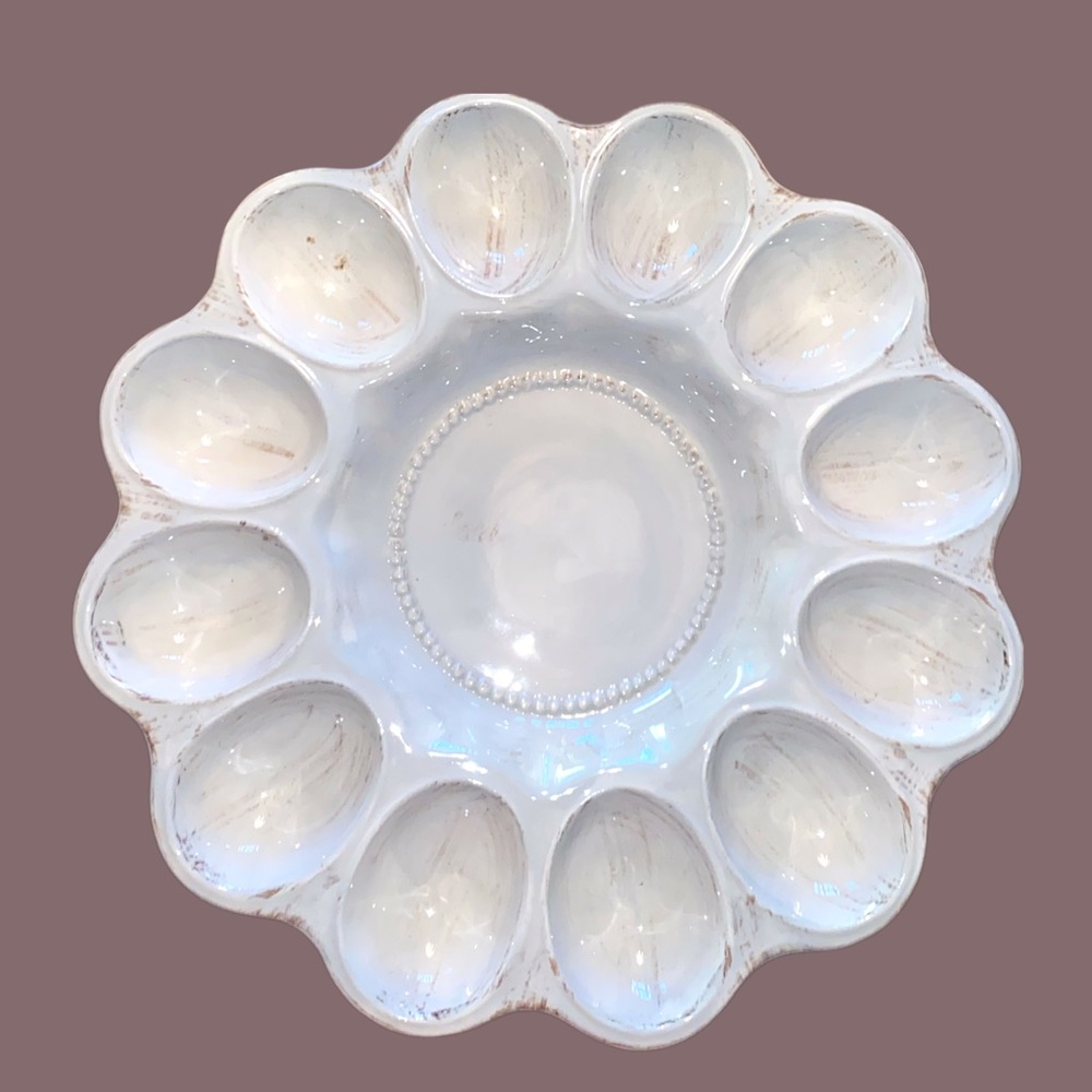 Ceramic farmhouse style deviled egg serving plate